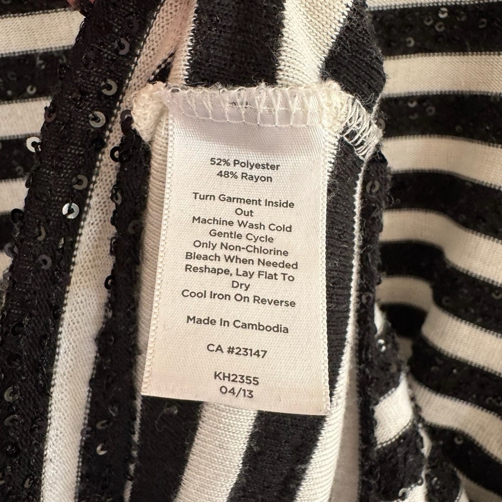 Talbots Black White Striped Sequin Sweater 3/4 Sleeve 1X Holiday NYE Festive‎ - Picture 7 of 8